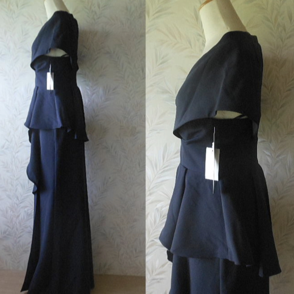 Aidan Mattox Shawl Neckline Peplum Navy Long Formal Dress Size 4 NWT MSRP $395 - Picture 3 of 14